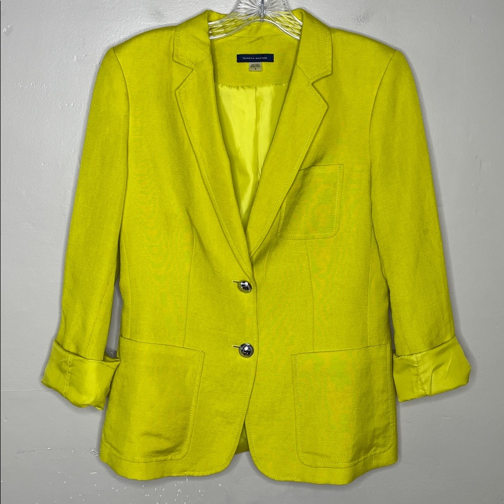 TOMMY HILFIGER Mustard School Girl Linen Blend Single Breasted Career Blazer 8